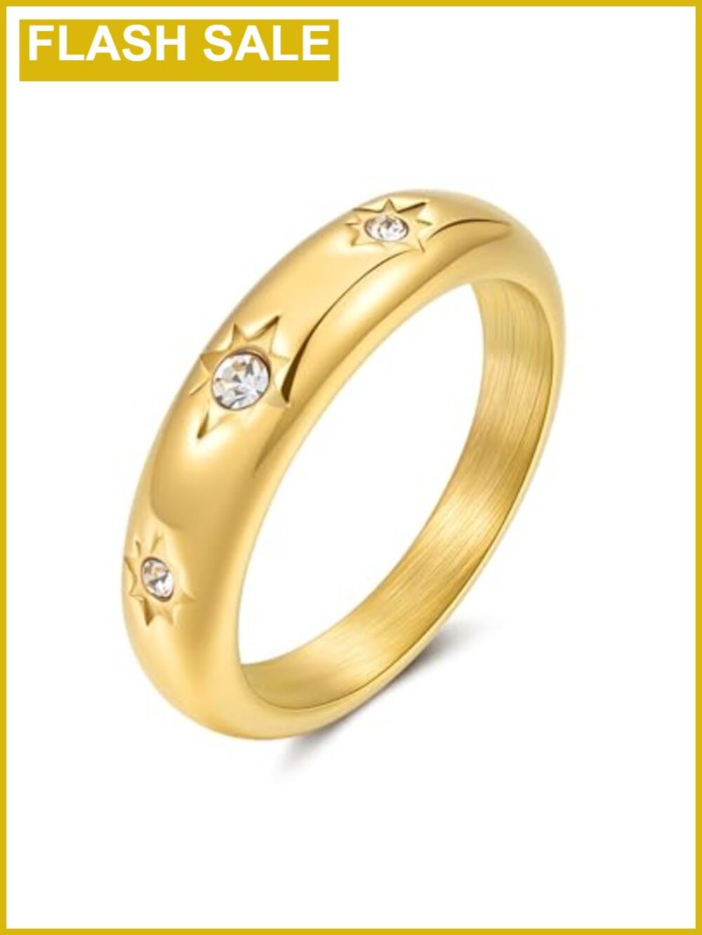 18K Gold Plated Stainless Steel North Star Signet Ring Waterproof Dainty Pinky